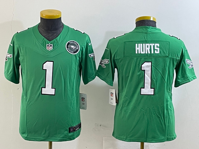 Youth 2025 Philadelphia Eagles #1 Hurts green Nike NFL jersey style 5